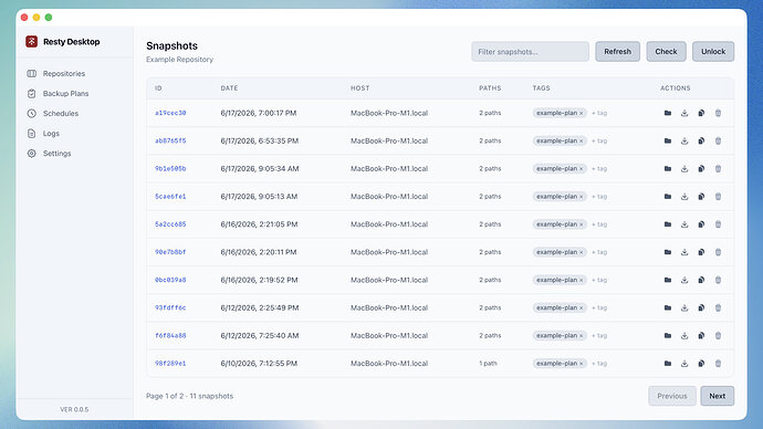Restic Snapshots for Repository